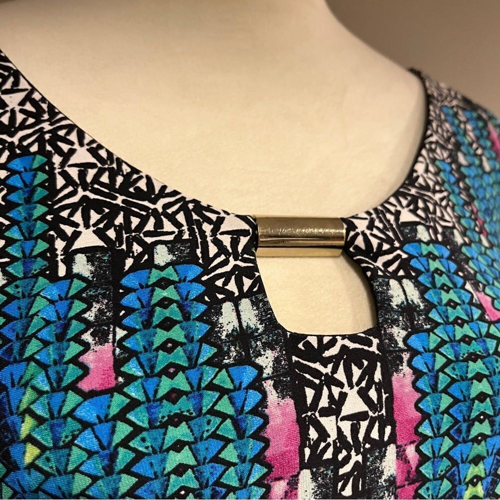 London Times Colorful Mosaic Shift short sleeve knee length‎ Dress size 6 - Picture 2 of 12